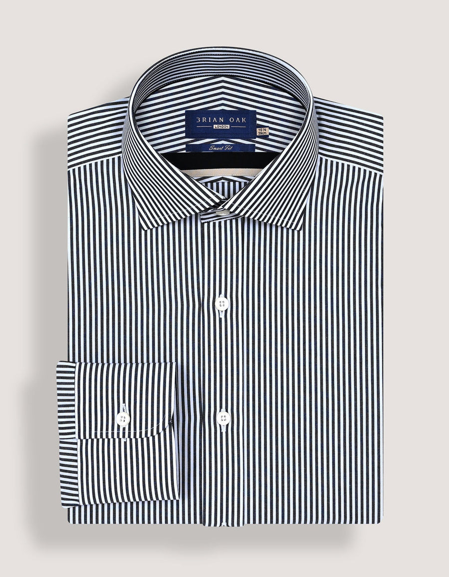 Black and White Striped Formal Shirt