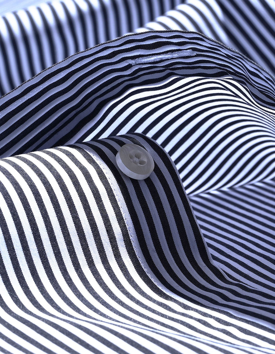 Monochrome Striped Shirt with White Collar