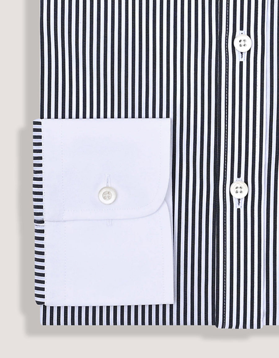 Monochrome Striped Shirt with White Collar