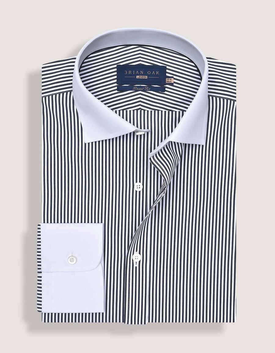 Monochrome Striped Shirt with White Collar