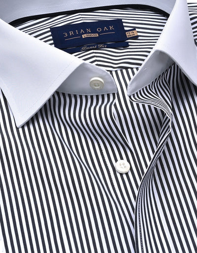 Monochrome Striped Shirt with White Collar