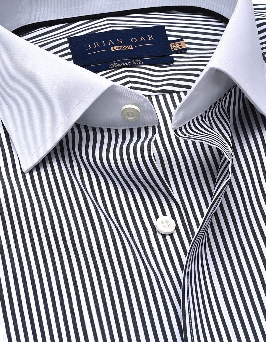 Monochrome Striped Shirt with White Collar