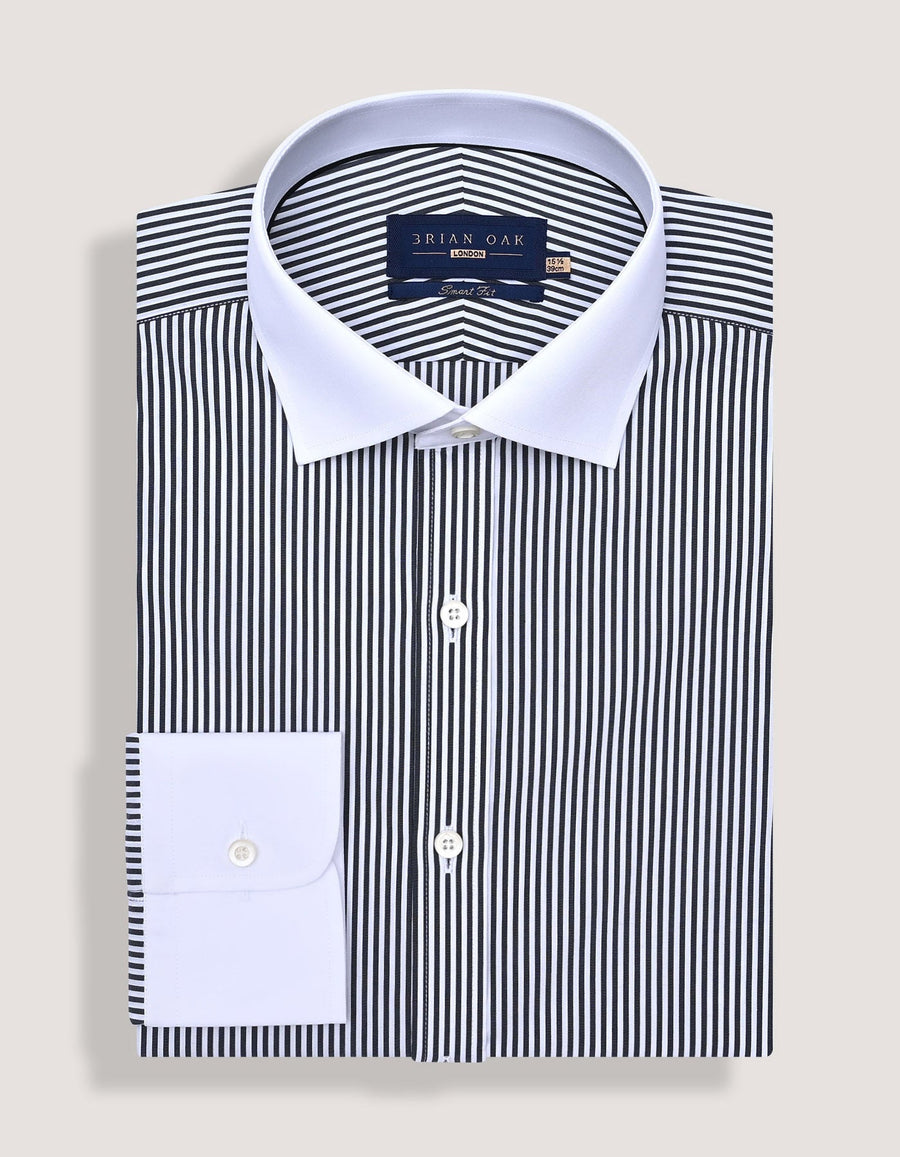 Monochrome Striped Shirt with White Collar