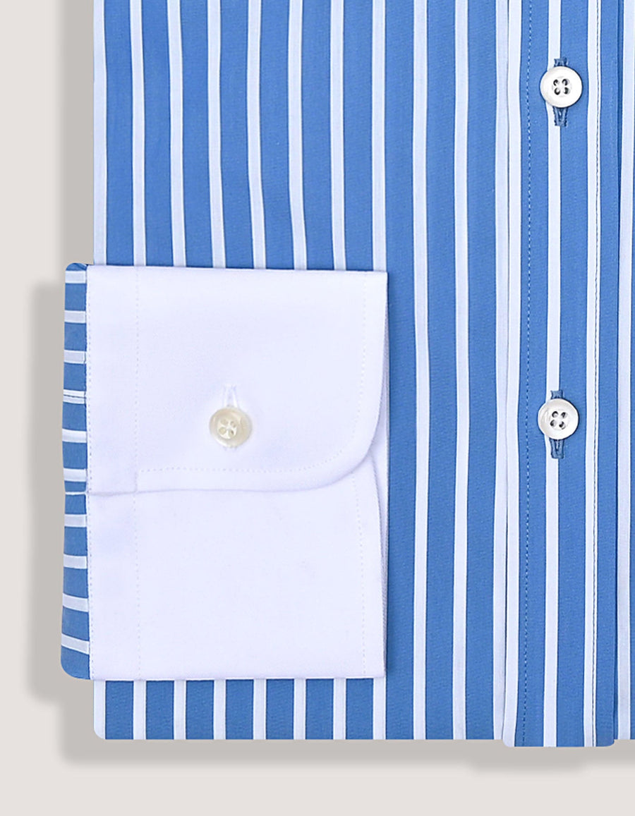 Blue Striped Shirt with Contrast Collar and Cuffs