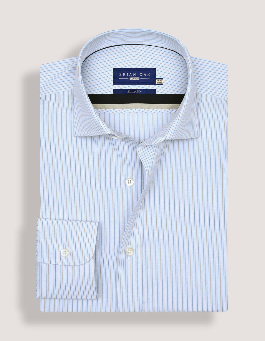 Striped Cotton Dress Shirt – Blue and Mustard