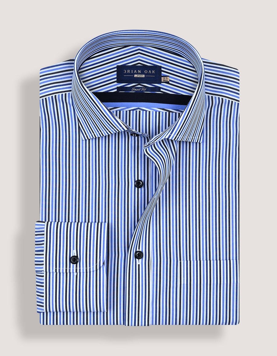 Royal Blue and Navy Striped Formal Shirt