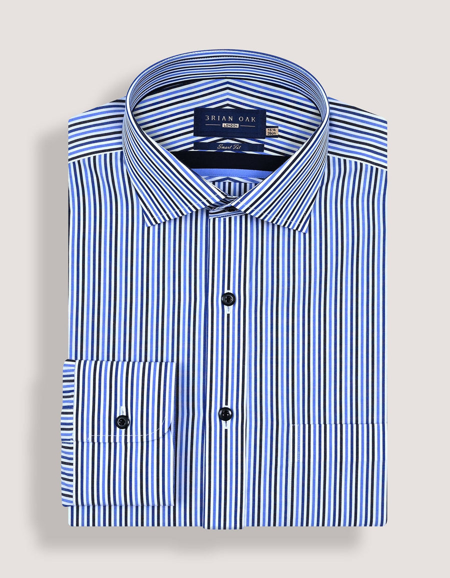 Royal Blue and Navy Striped Formal Shirt