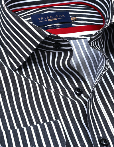 Black Striped Cotton Dress Shirt