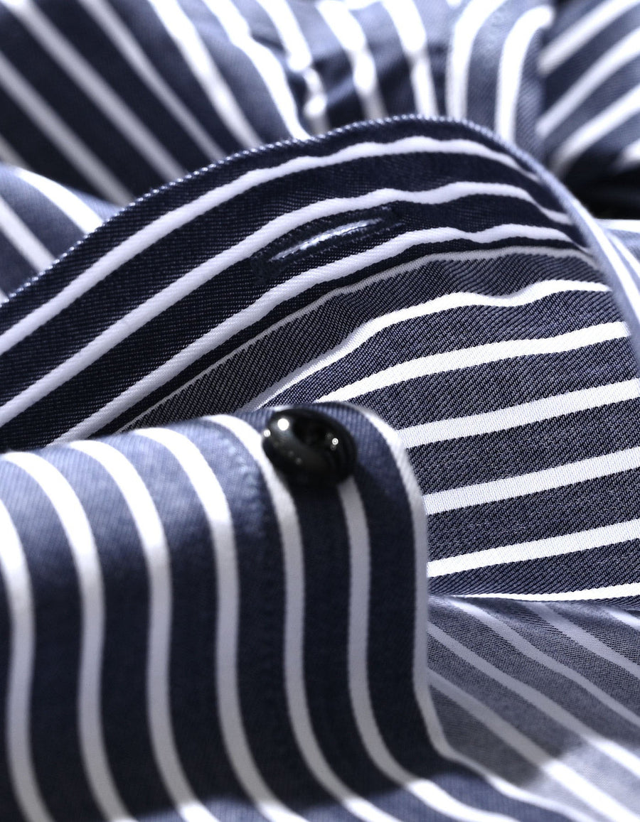 Navy Striped Cotton Dress Shirt