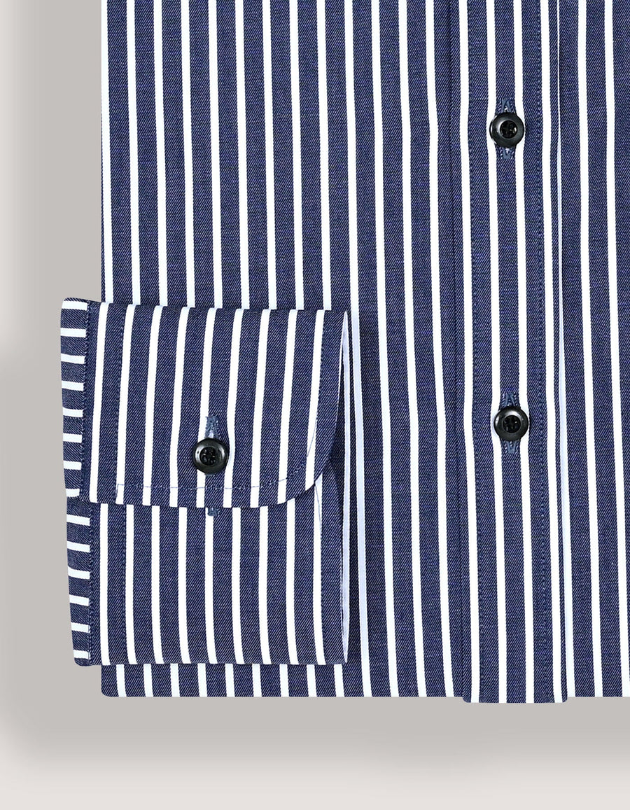 Navy Striped Cotton Dress Shirt
