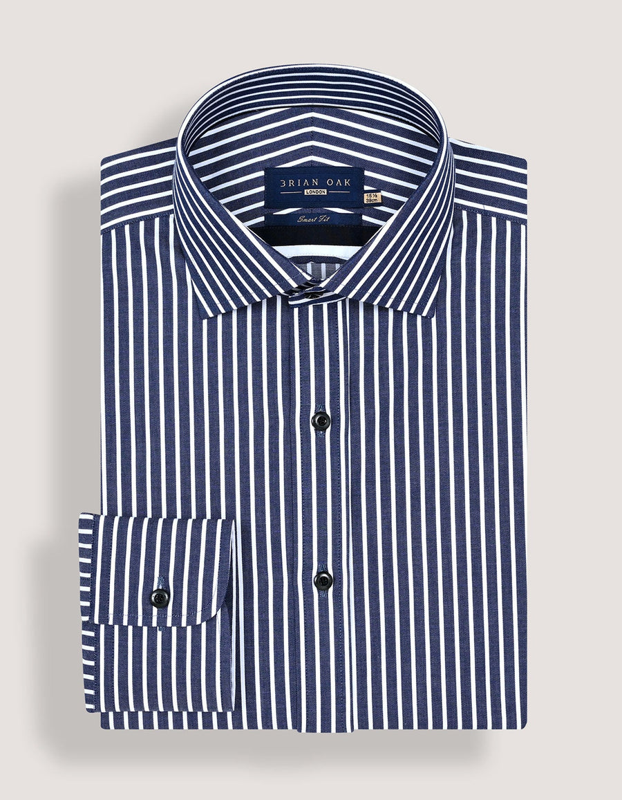 Navy Striped Cotton Dress Shirt