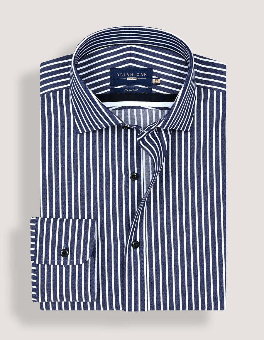 Navy Striped Cotton Dress Shirt
