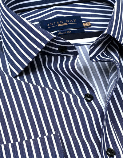 Navy Striped Cotton Dress Shirt