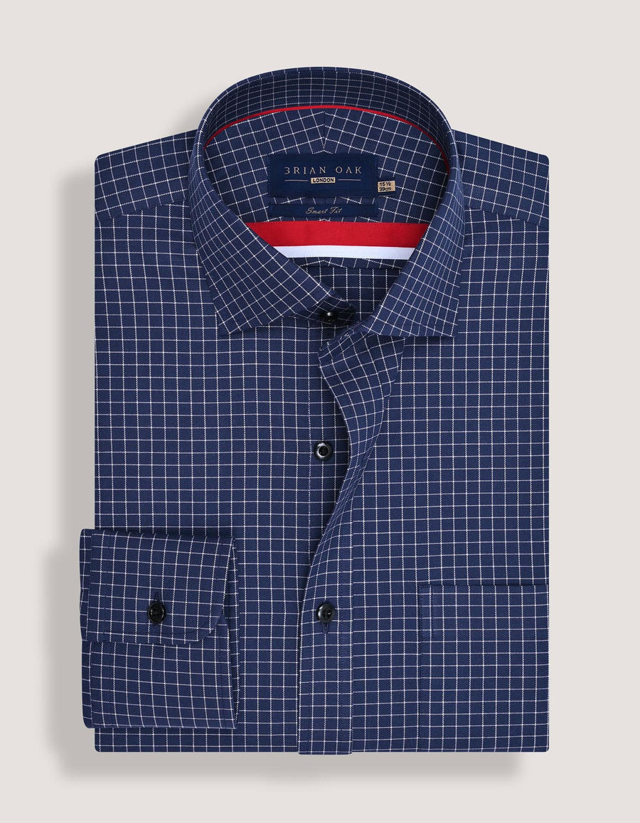 Navy Formal Blend Checkered Shirt
