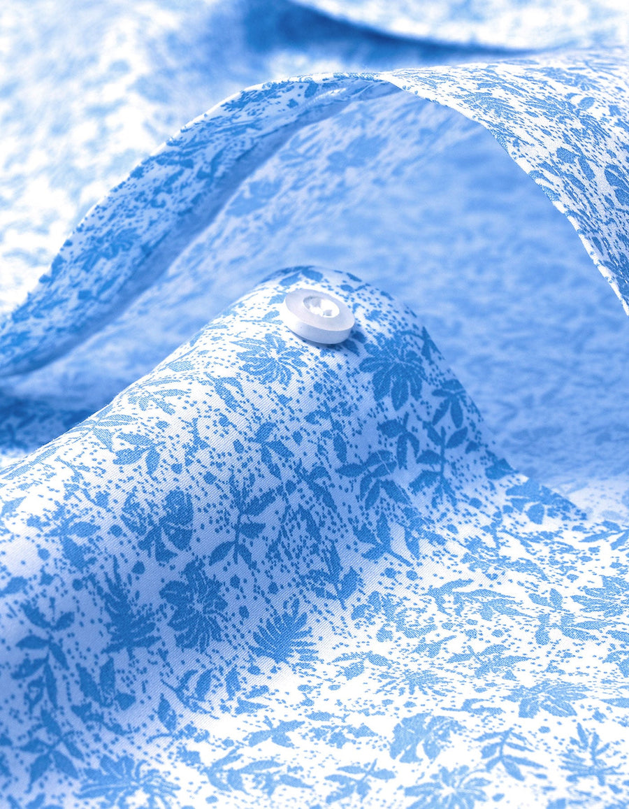 White and Sky Blue Botanical Print Formal Shirt