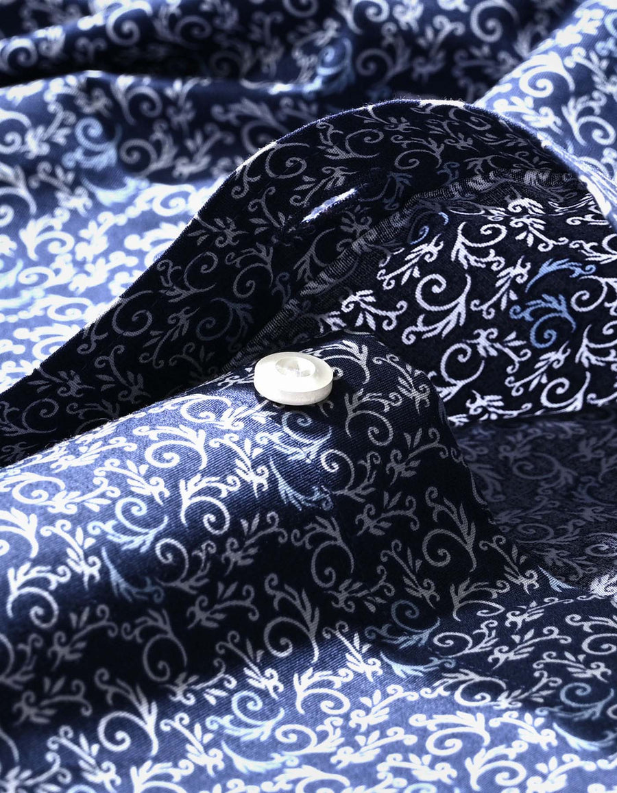 Mens Navy Paisley Print Formal Shirt