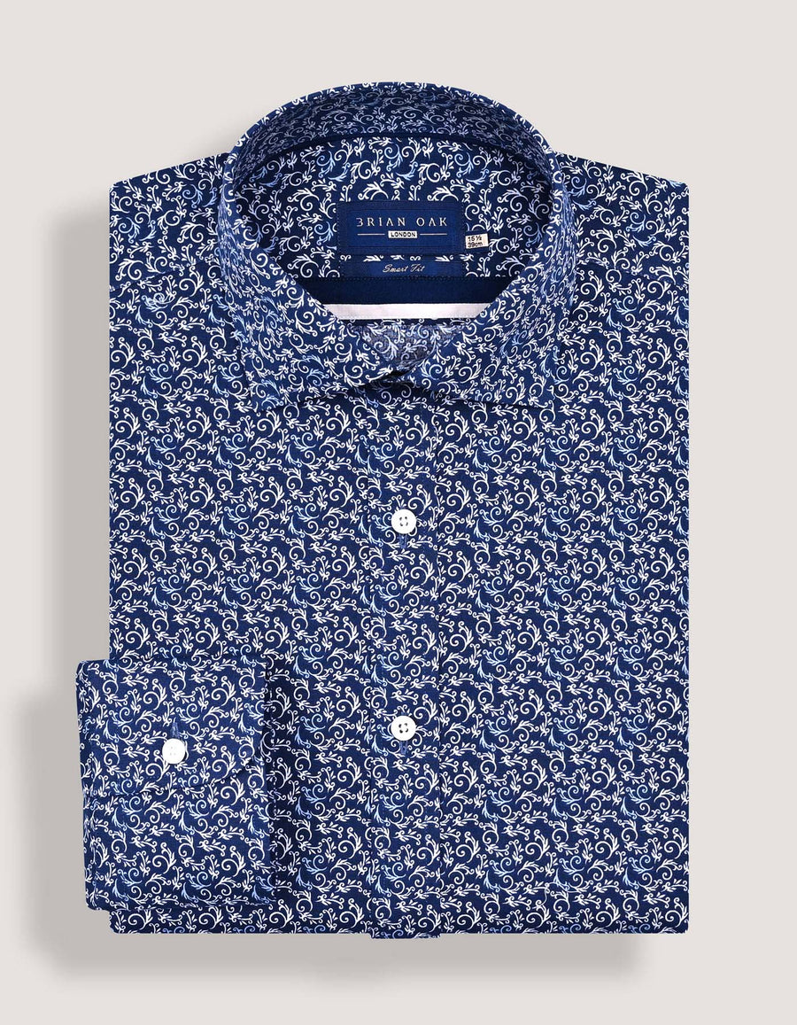 Mens Navy Paisley Print Formal Shirt