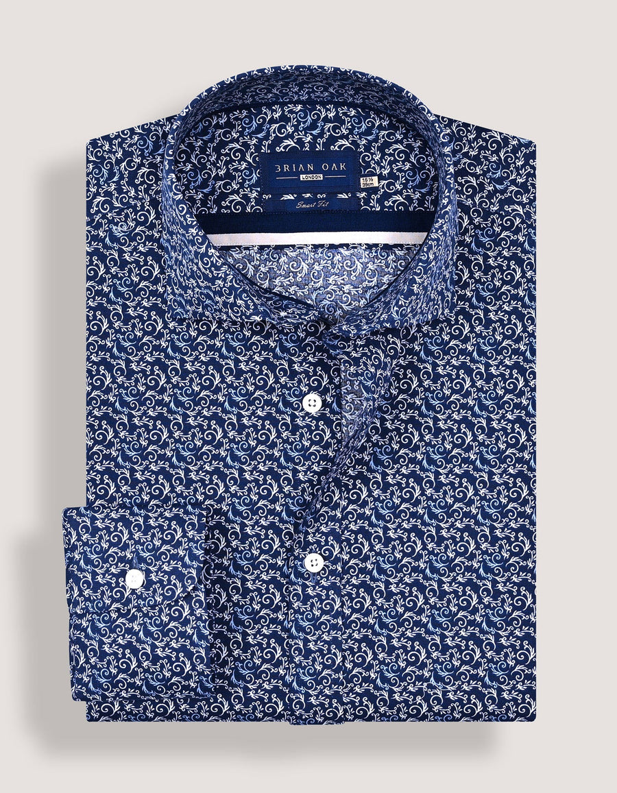 Mens Navy Paisley Print Formal Shirt