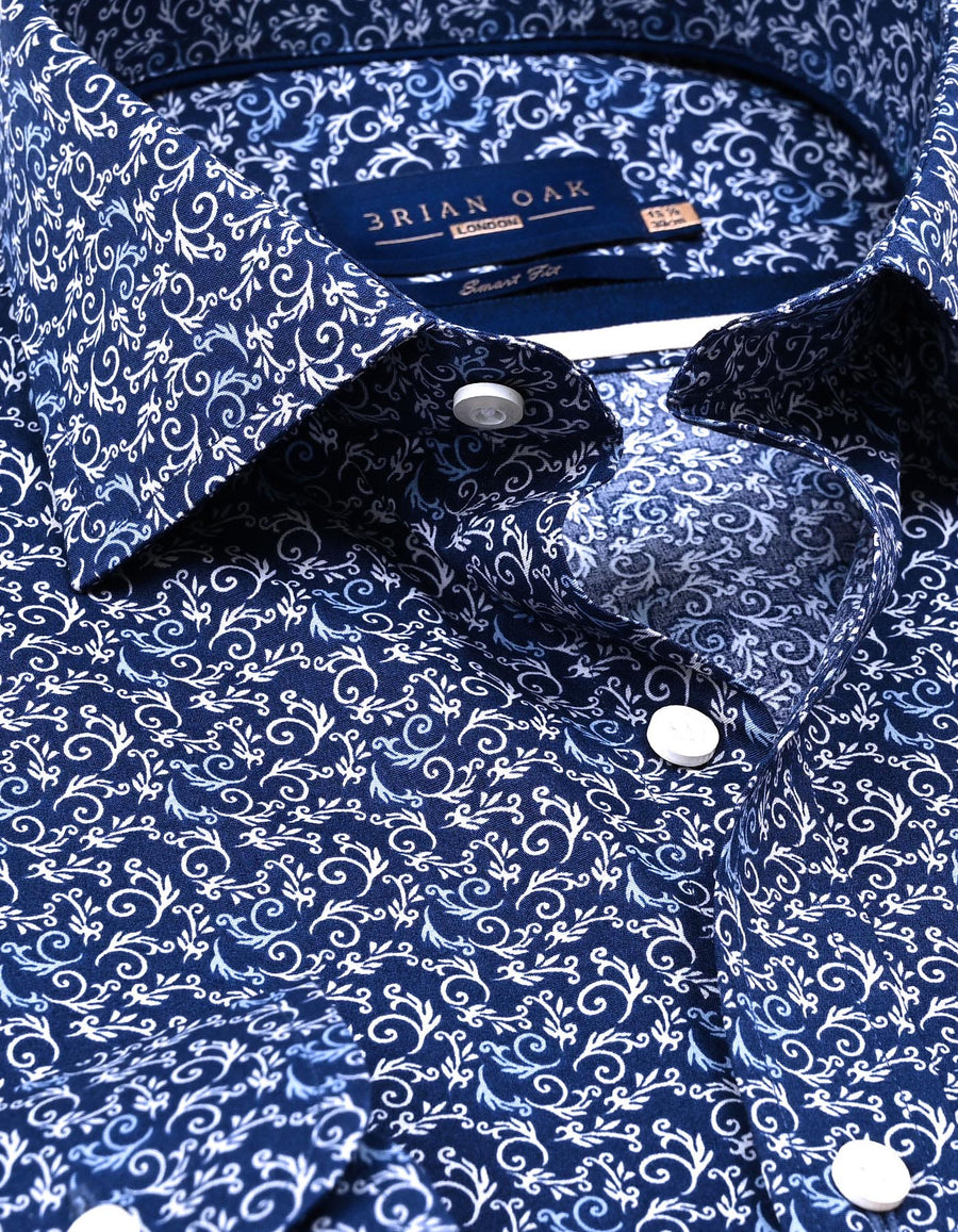 Mens Navy Paisley Print Formal Shirt