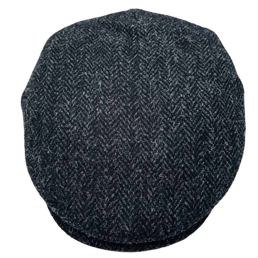 Harris Tweed Herringbone Flat Cap – Black