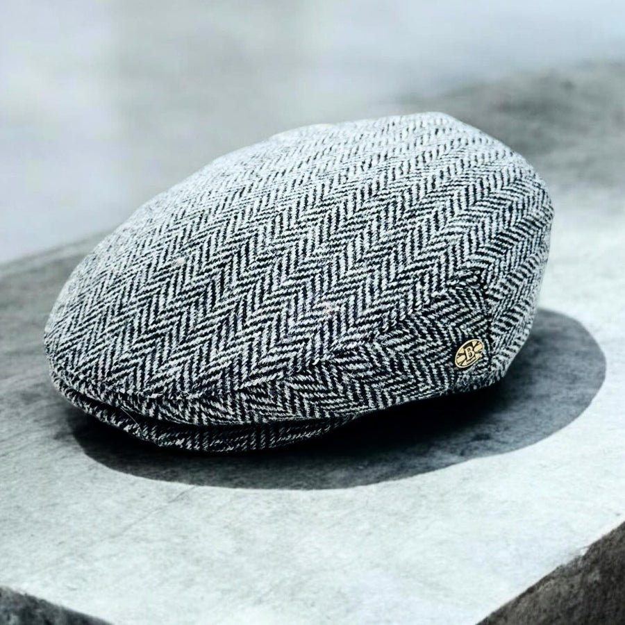 Harris Tweed Herringbone Flat Cap – Black