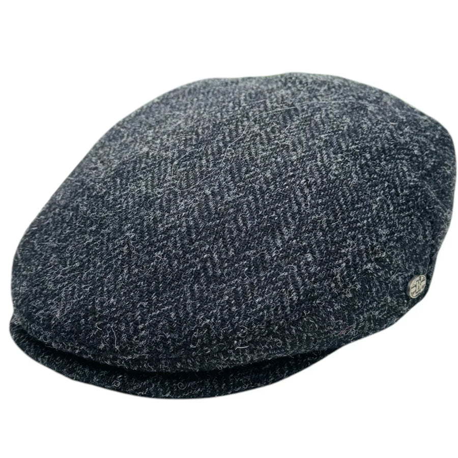 Harris Tweed Herringbone Flat Cap – Navy