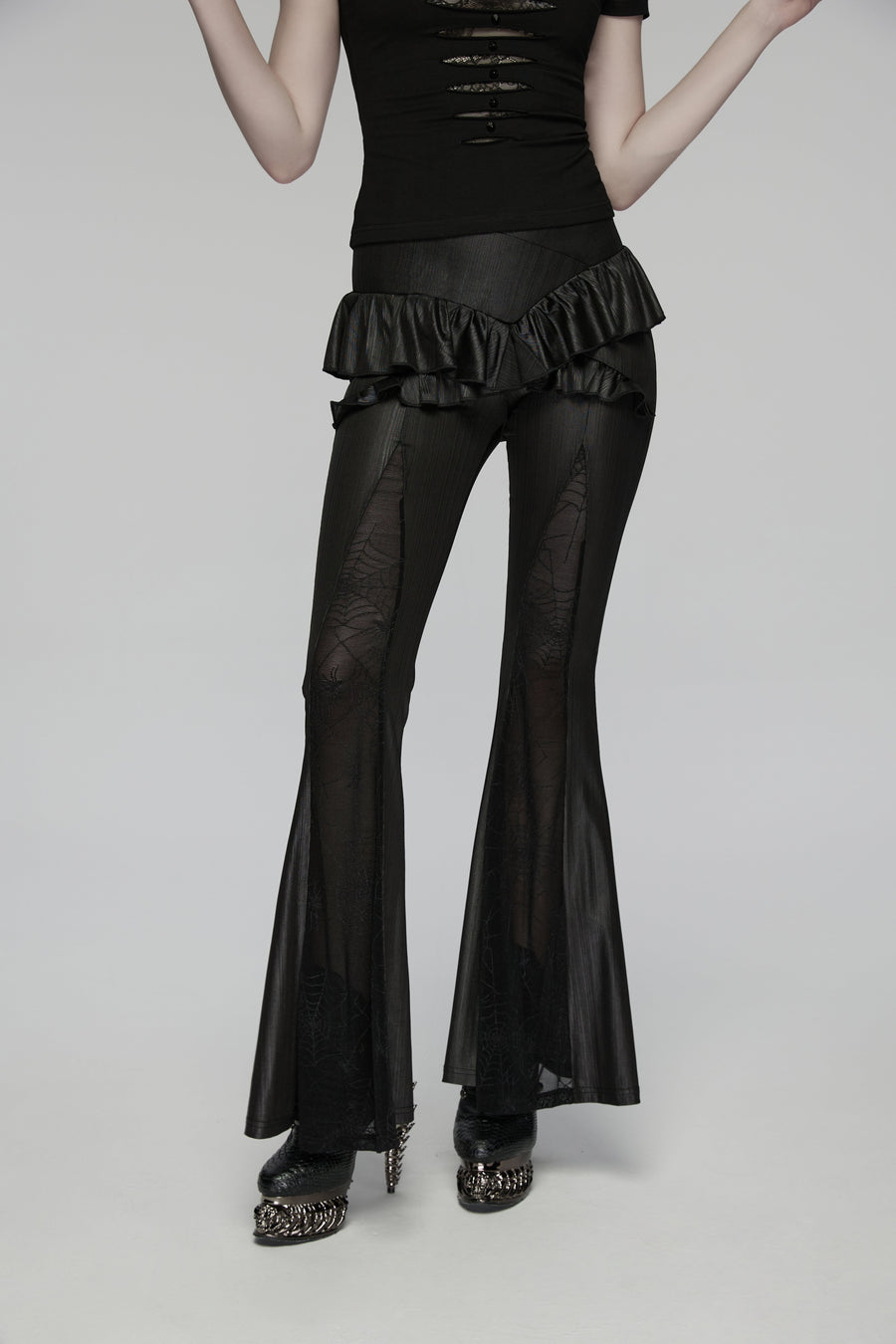 Punk Rave Bellatrix Goth Leggings Flares - Spiderweb Panel Alt Flared Trousers