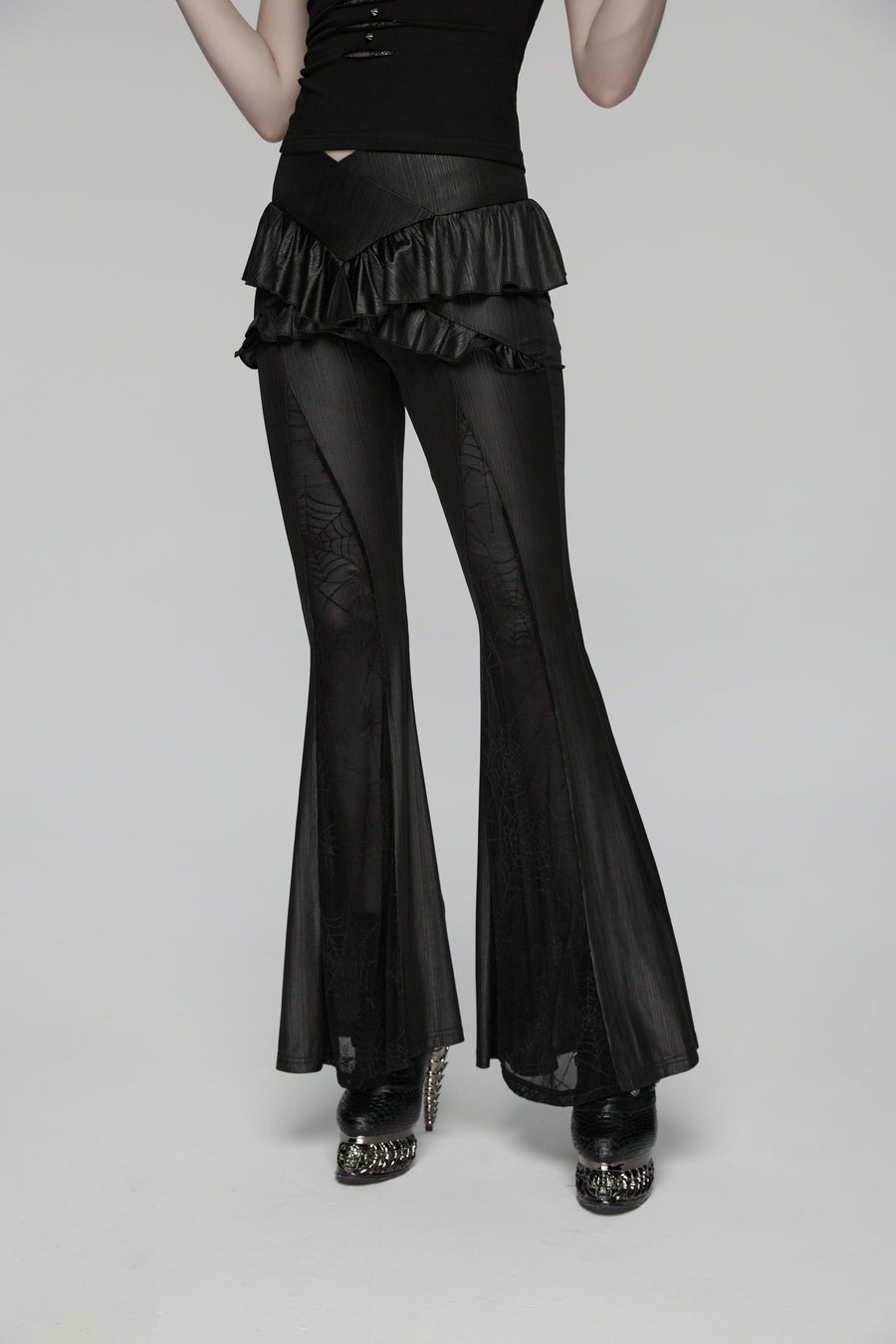 Punk Rave Bellatrix Goth Leggings Flares - Spiderweb Panel Alt Flared Trousers