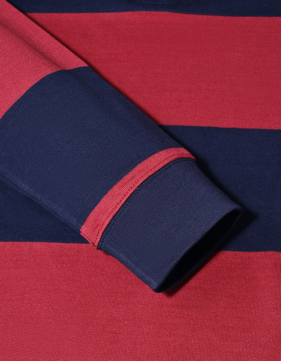 Maroon and Navy Striped Relaxed Fit Rugby Shirt