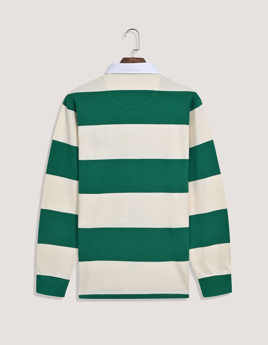Off White & Green Relaxed Fit Striped Rugby Shirt