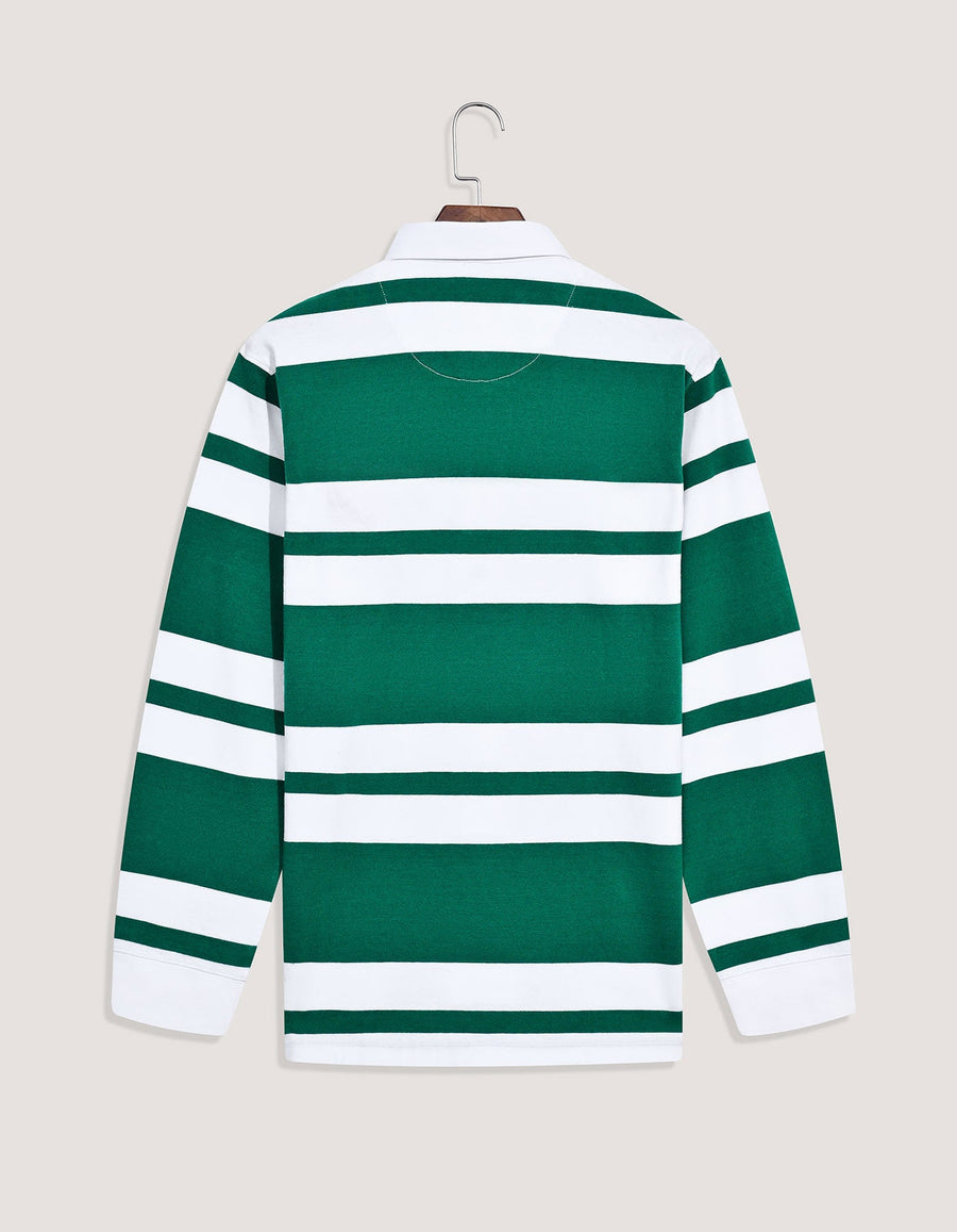 British Green & White Relaxed Fit Striped Rugby Shirt