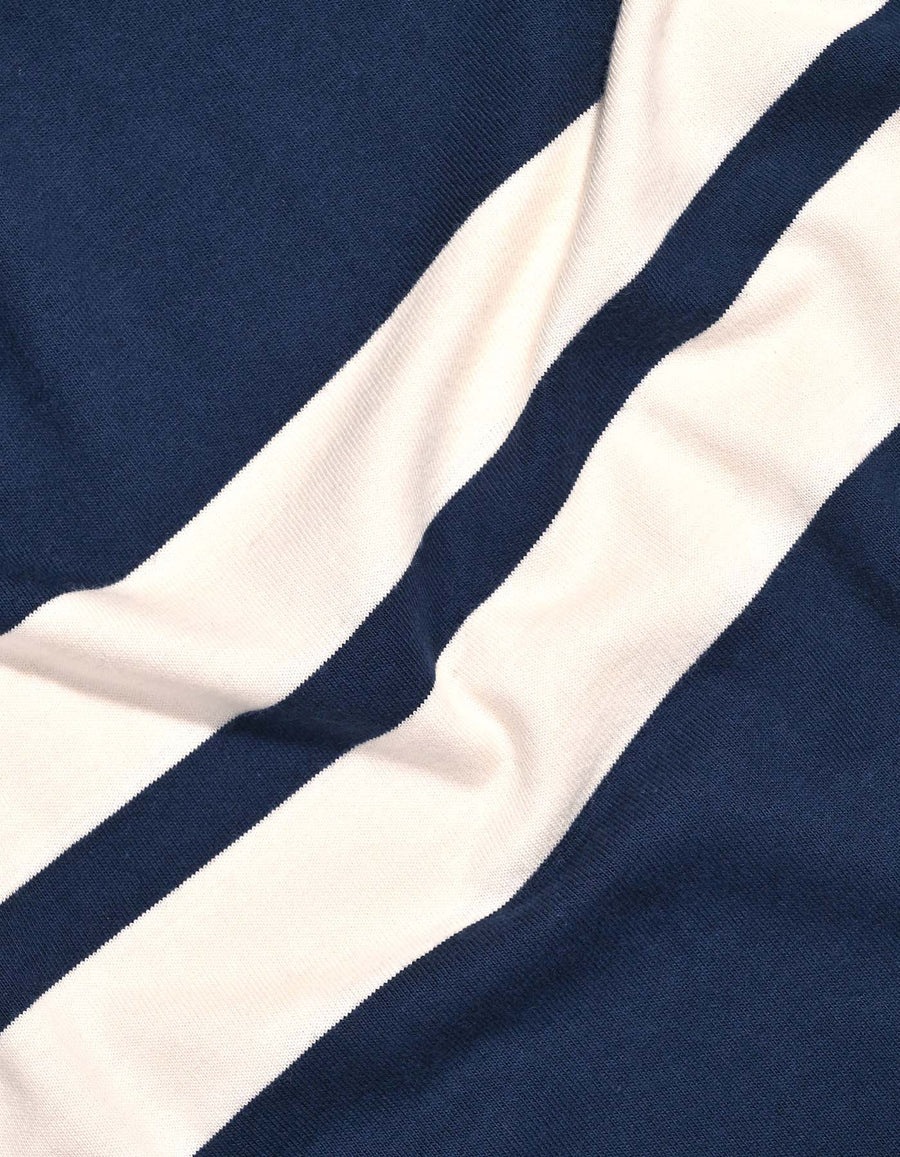 Navy Relaxed Fit Rugby Shirt with Cream Stripes