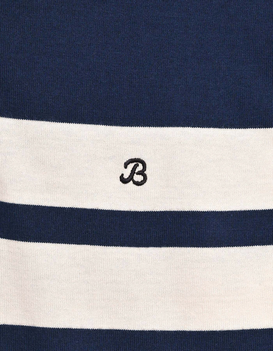 Navy Relaxed Fit Rugby Shirt with Cream Stripes