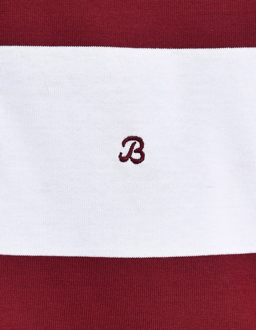 Off White and Maroon Relaxed Fit Striped Rugby Shirt