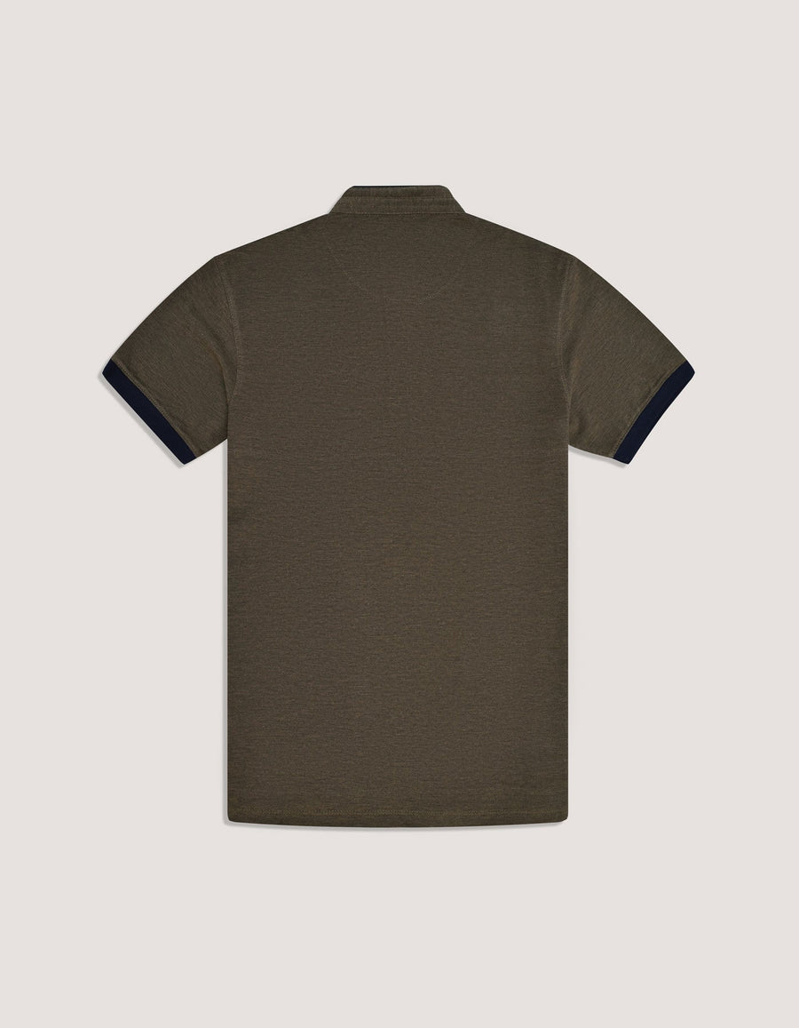 Contrast Navy Stand Collar Polo Shirt