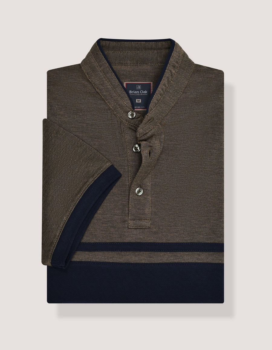 Contrast Navy Stand Collar Polo Shirt