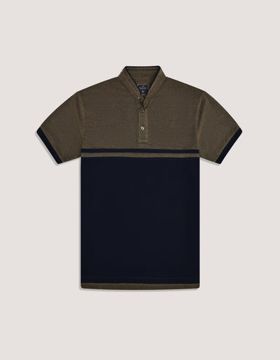 Contrast Navy Stand Collar Polo Shirt