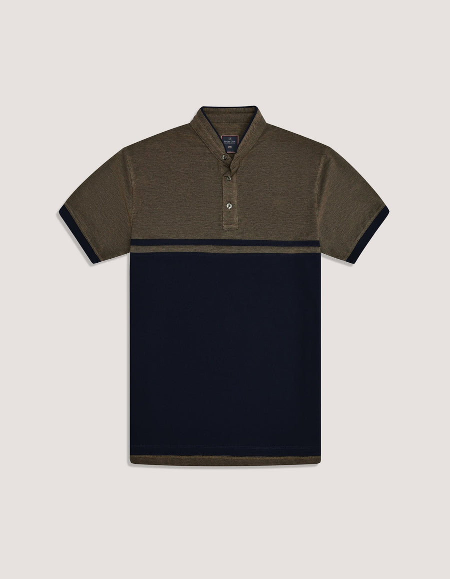 Contrast Navy Stand Collar Polo Shirt