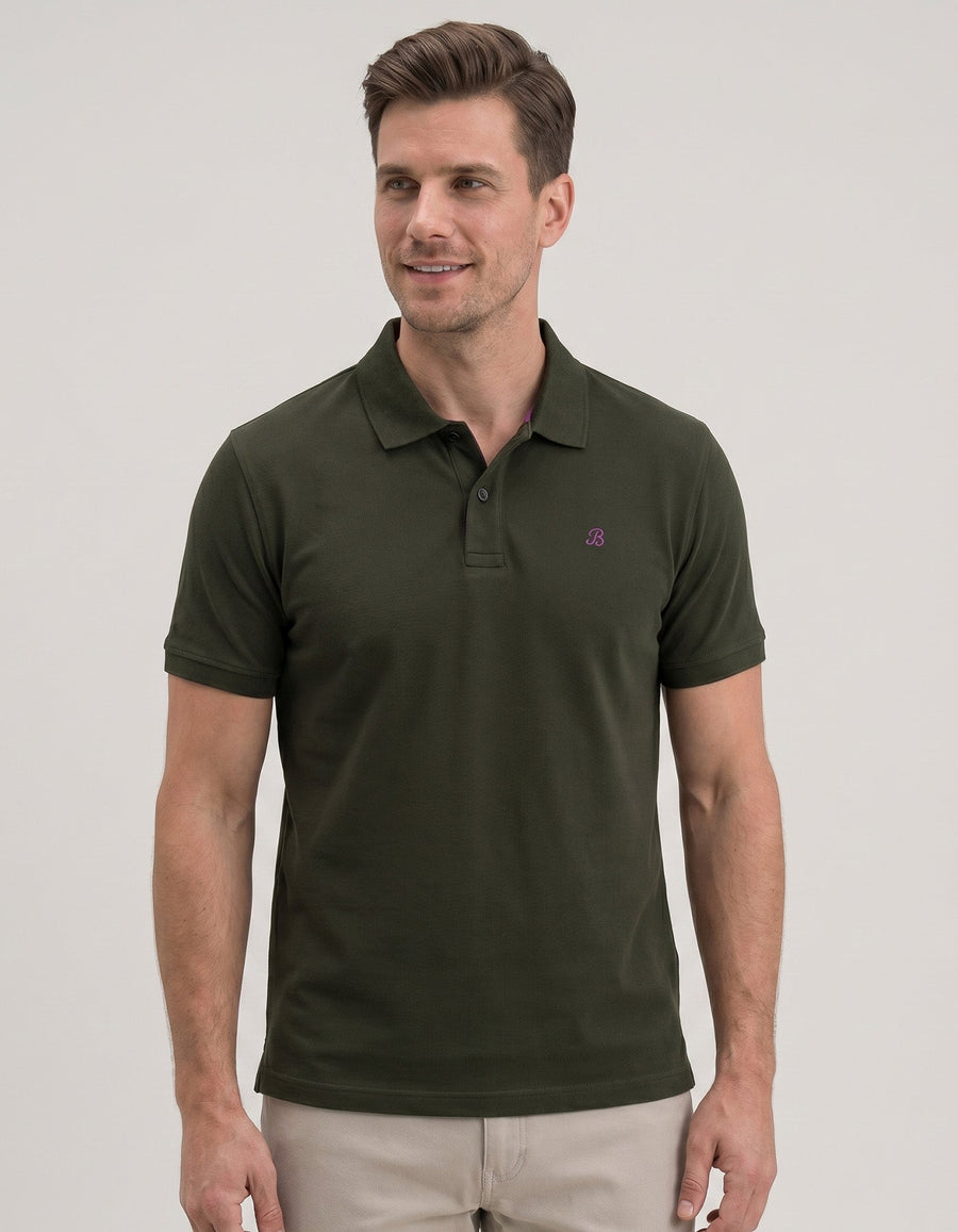 Olive Green  Regular Fit Cotton Polo Shirt