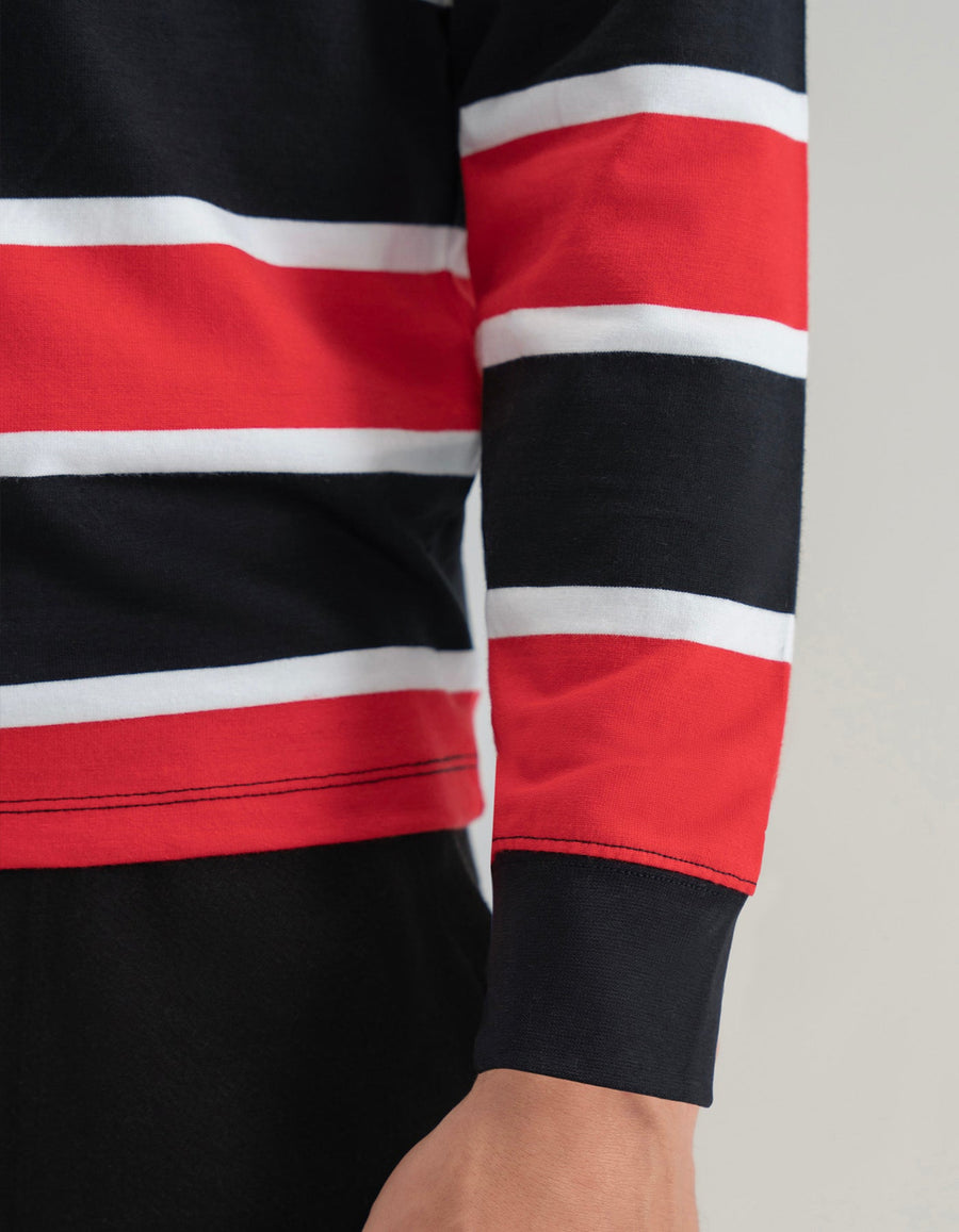 Black and Red Striped Rugby Shirt