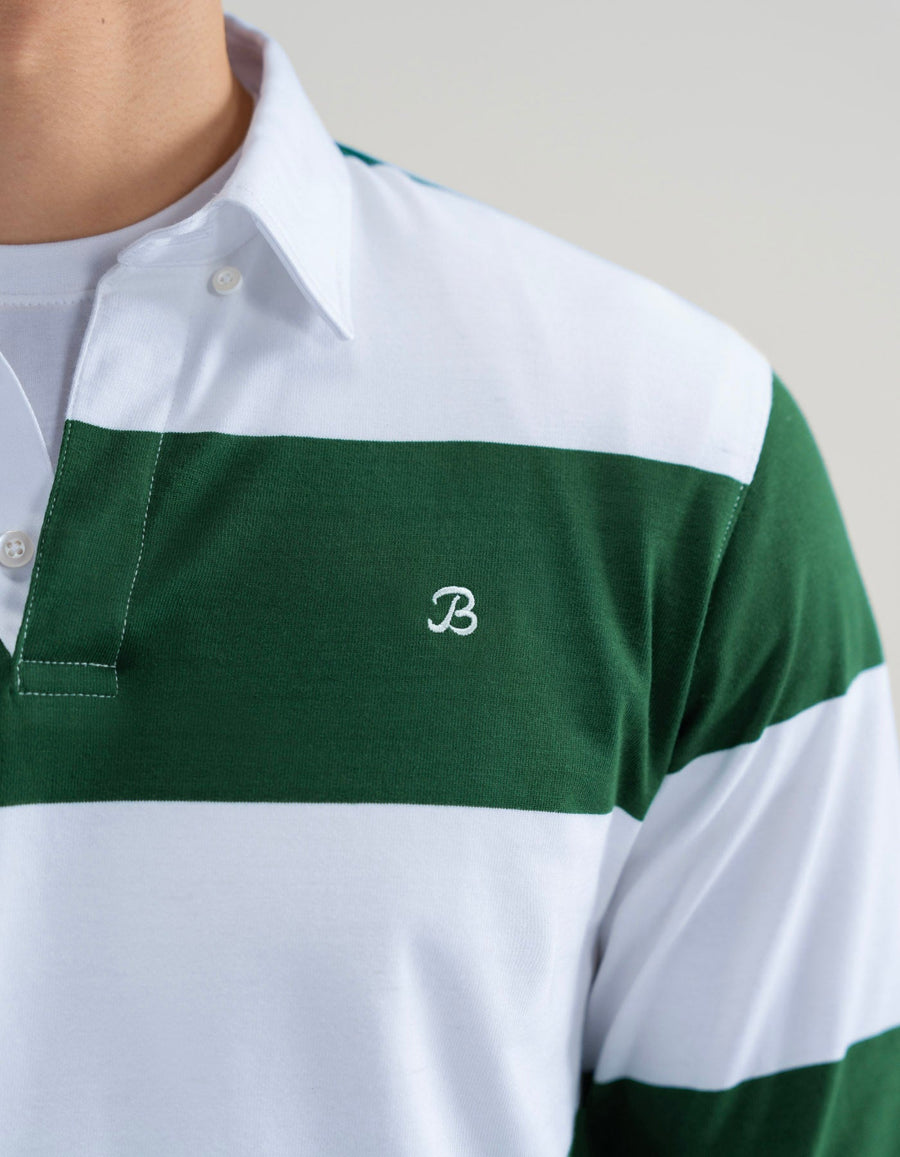 White and Green Striped Rugby Shirt