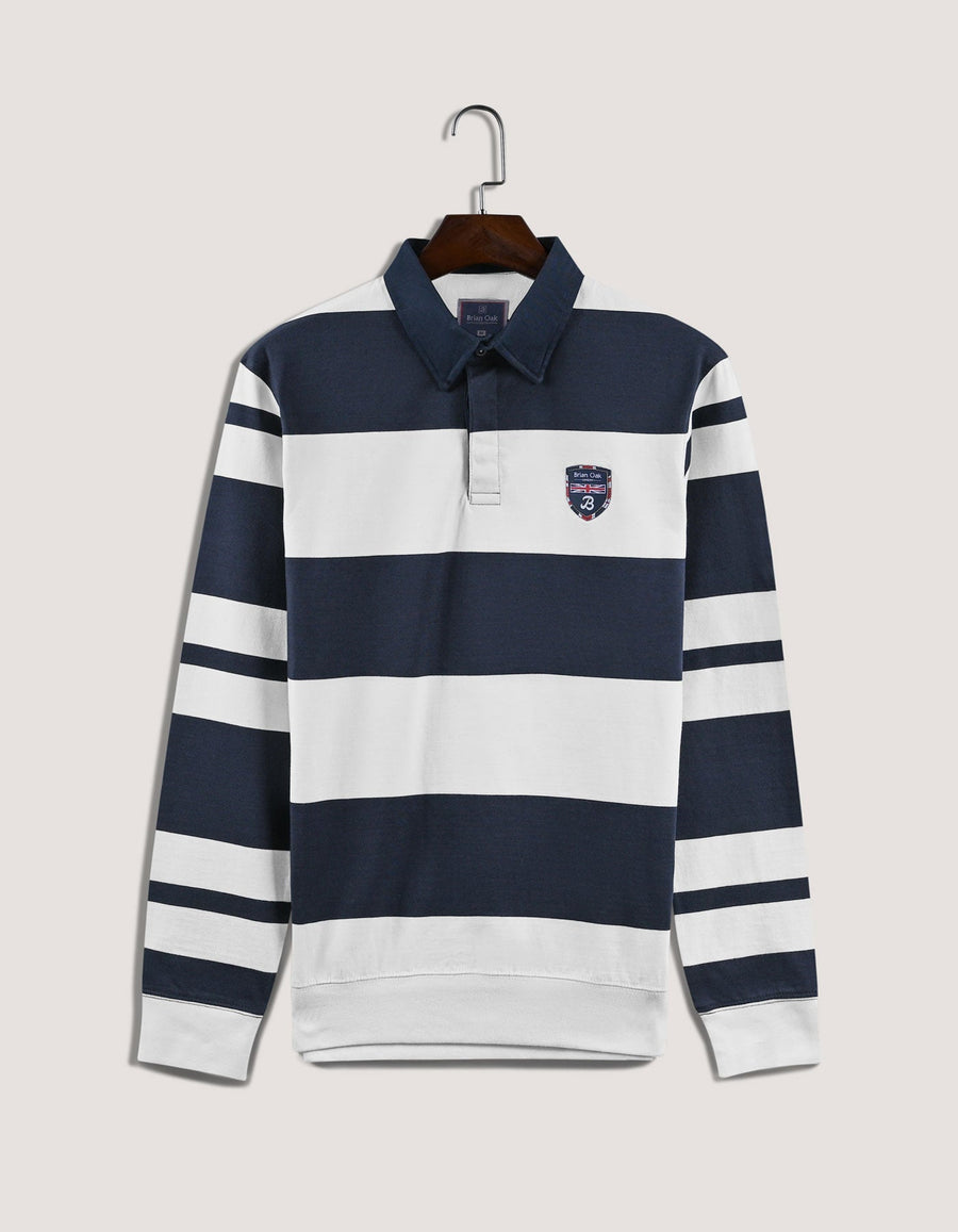 Navy and White Striped Rugby Shirt