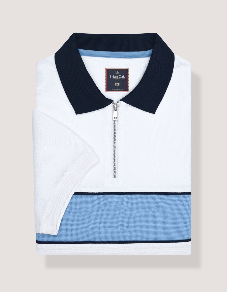 White Zip Neck Polo Shirt