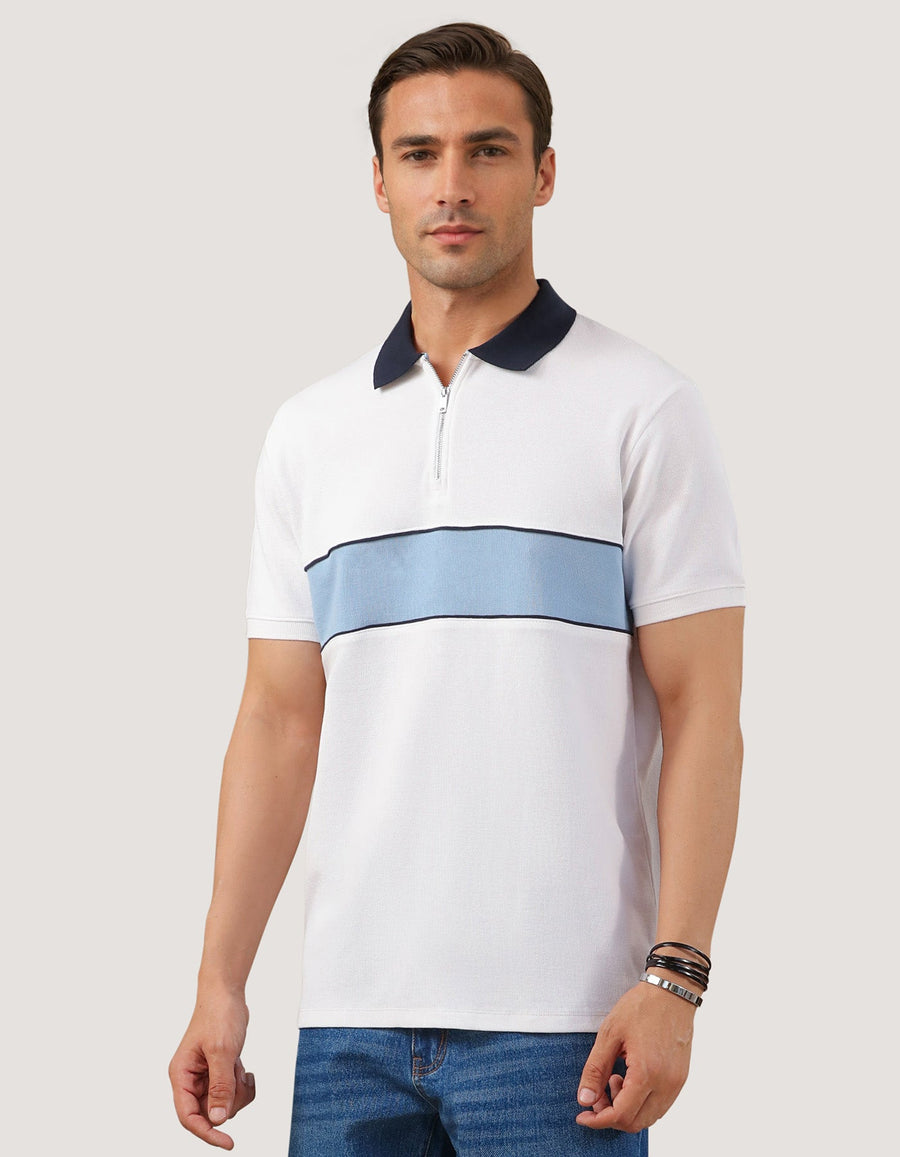 White Zip Neck Polo Shirt