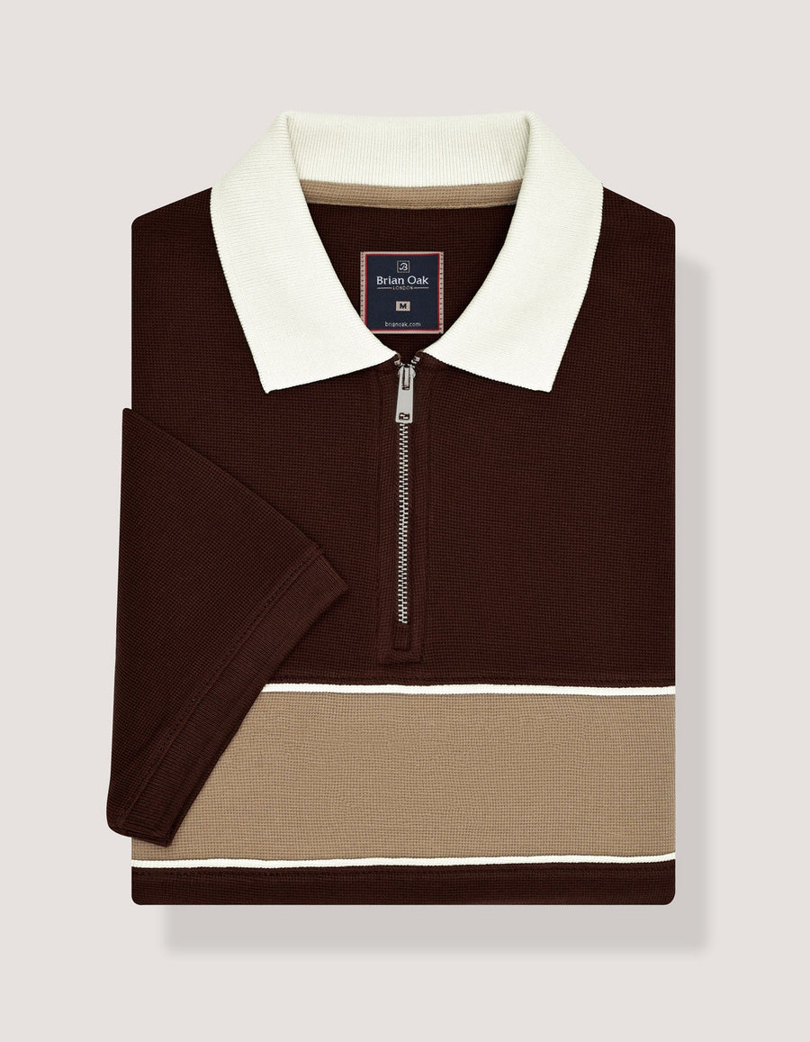 Brown Zip Neck Polo Shirt