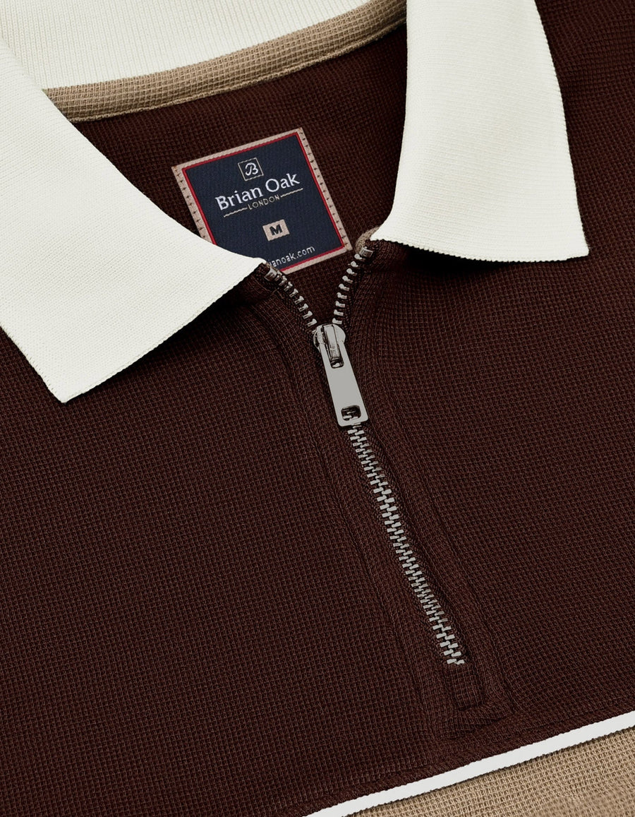 Brown Zip Neck Polo Shirt