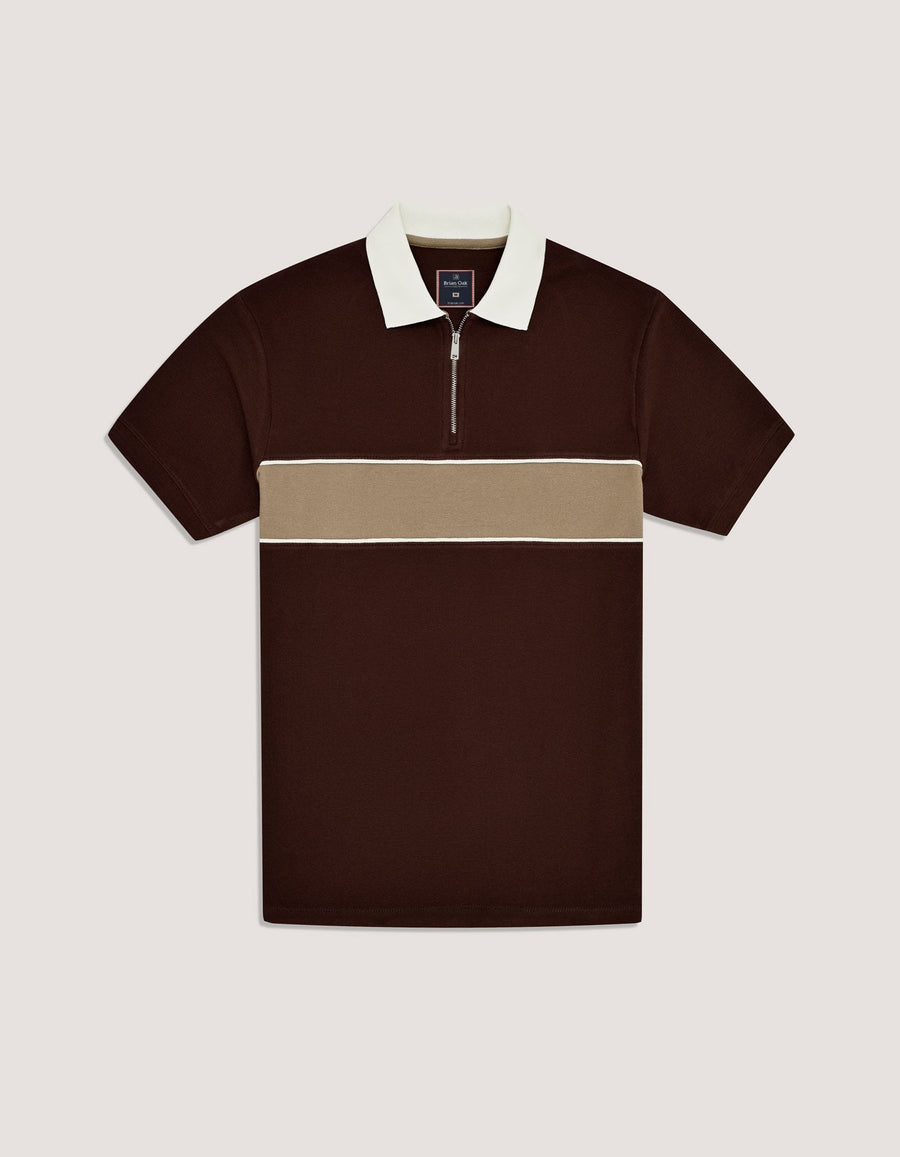 Brown Zip Neck Polo Shirt