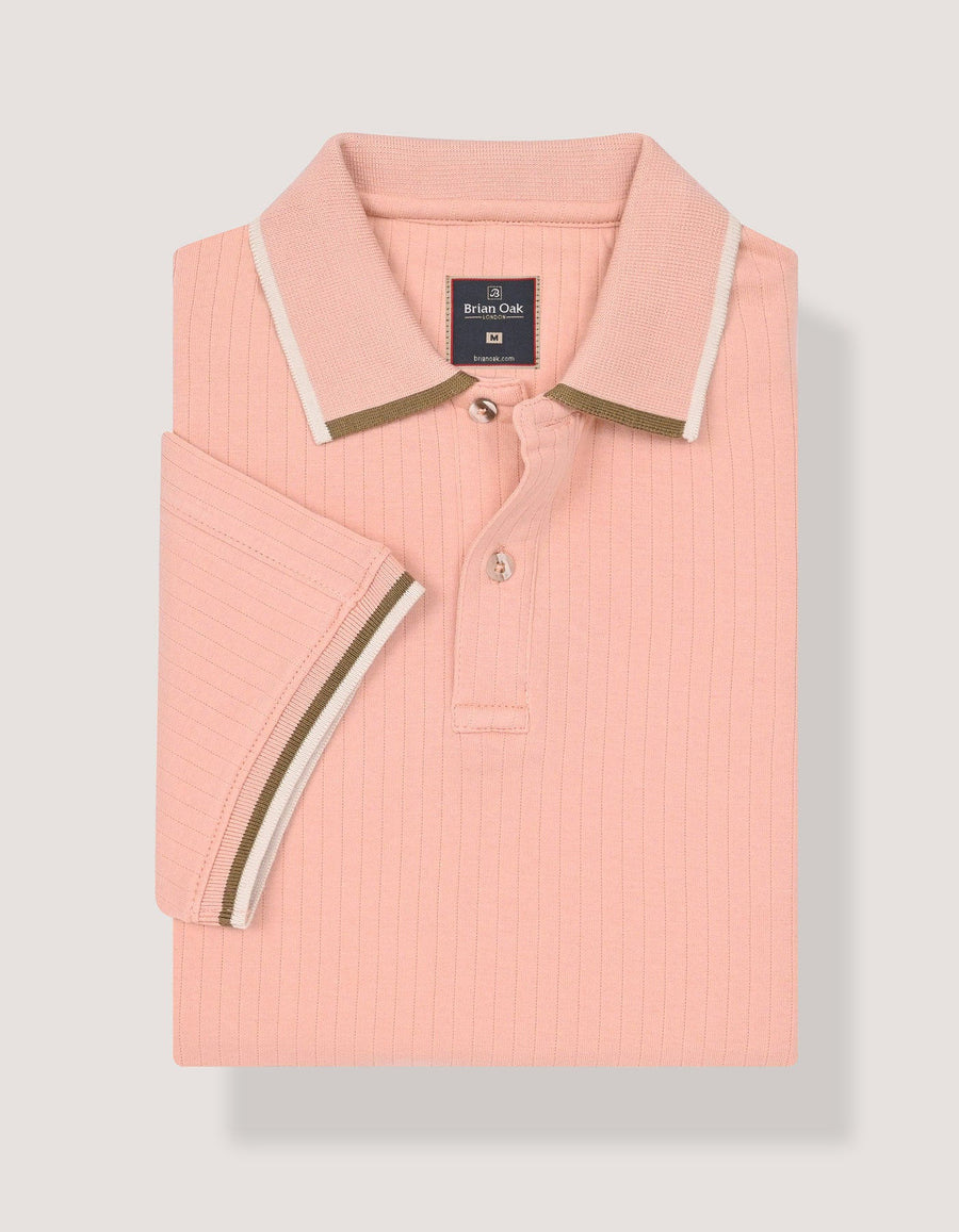 Pink Ribbed Cotton Polo Shirt
