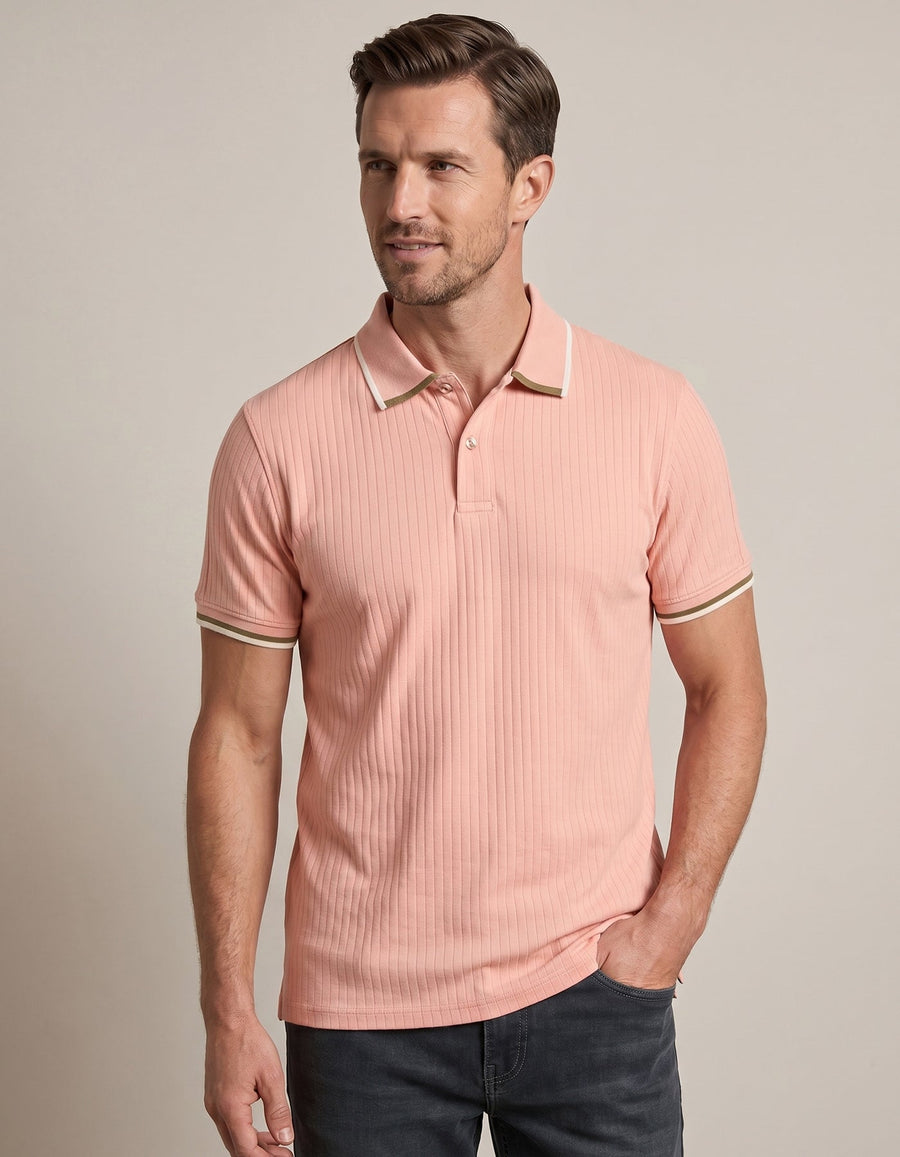 Pink Ribbed Cotton Polo Shirt