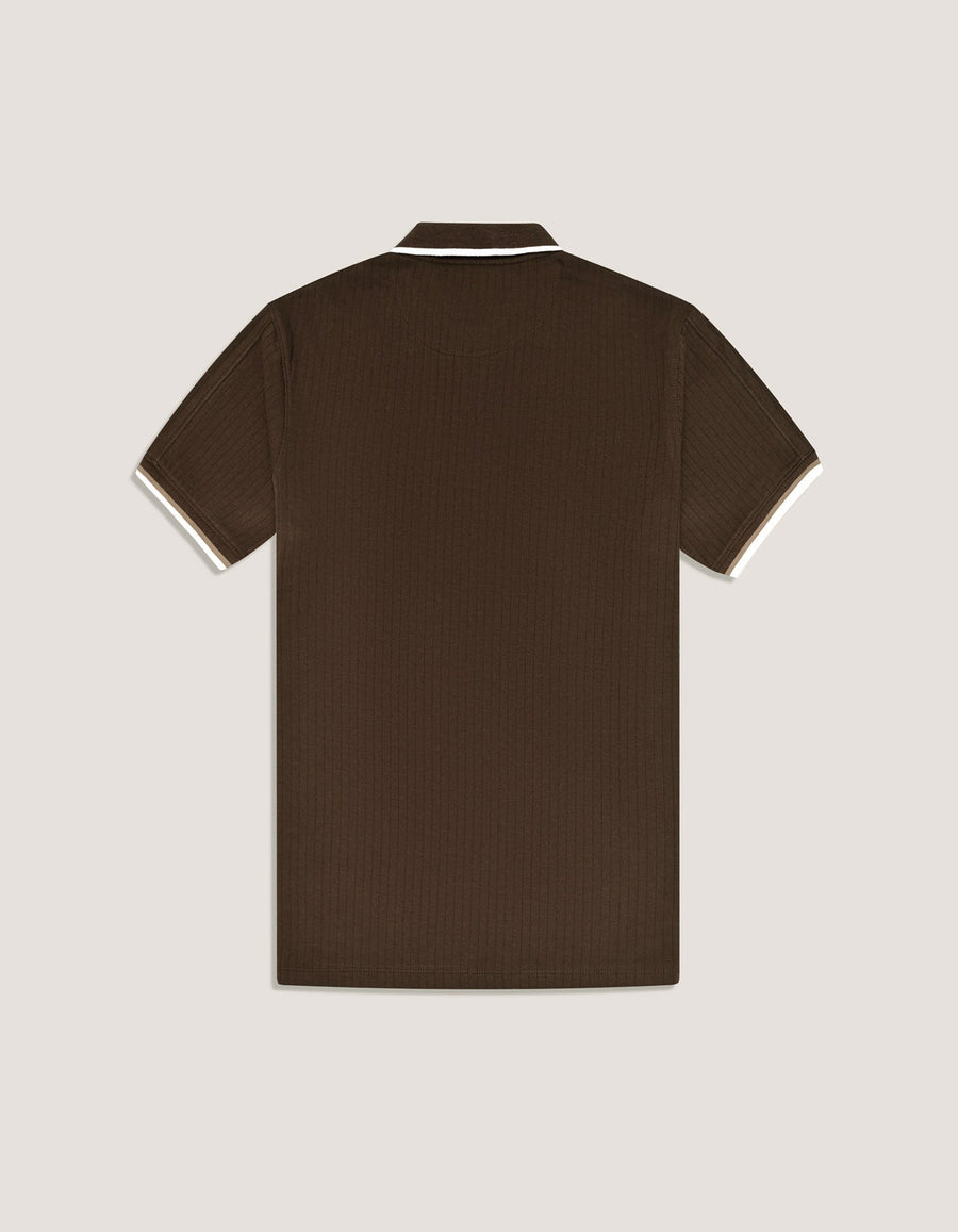 Brown Ribbed Cotton Polo Shirt